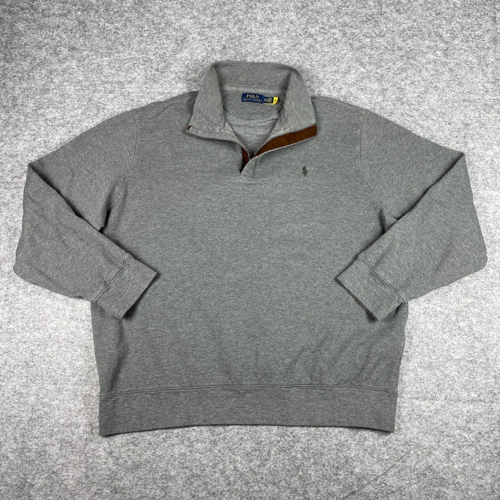 Polo Ralph Lauren Sweater Mens XXL Grey Herringbone 1/4 Zip Preppy Pullover